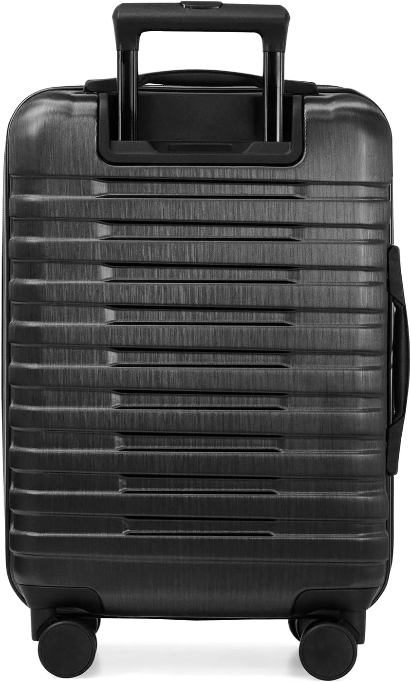 U.S. Traveler Boren Polycarbonate Hardside Rugged Travel Suitcase Luggage with 8 Spinner Wheels, Aluminum Handle, Carry-on 22-Inch, USB Port, Black