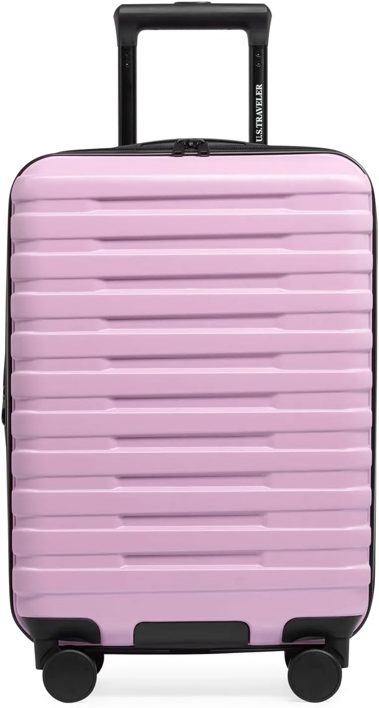 U.S. Traveler Boren Polycarbonate Hardside Rugged Travel Suitcase Luggage with 8 Spinner Wheels, Aluminum Handle, Lavender, Carry-on 22-Inch, USB Port