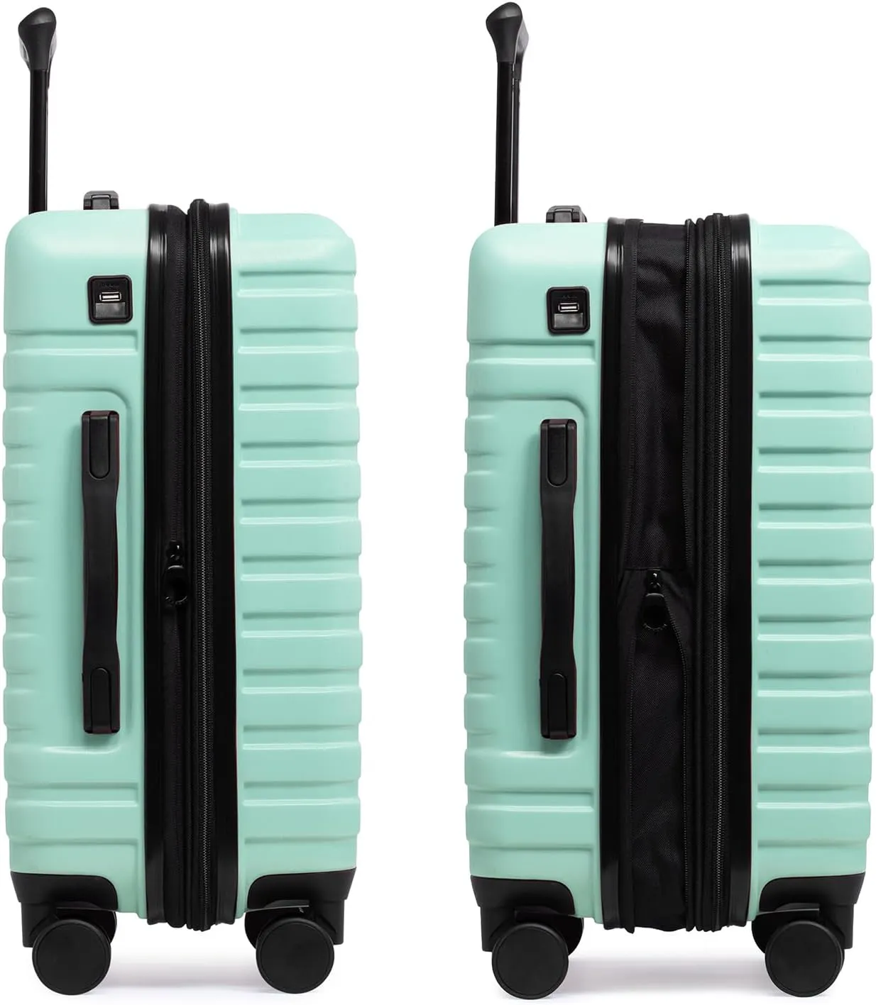 U.S. Traveler Boren Polycarbonate Hardside Rugged Travel Suitcase Luggage with 8 Spinner Wheels, Aluminum Handle, Mint, Carry-on 22-Inch, USB Port