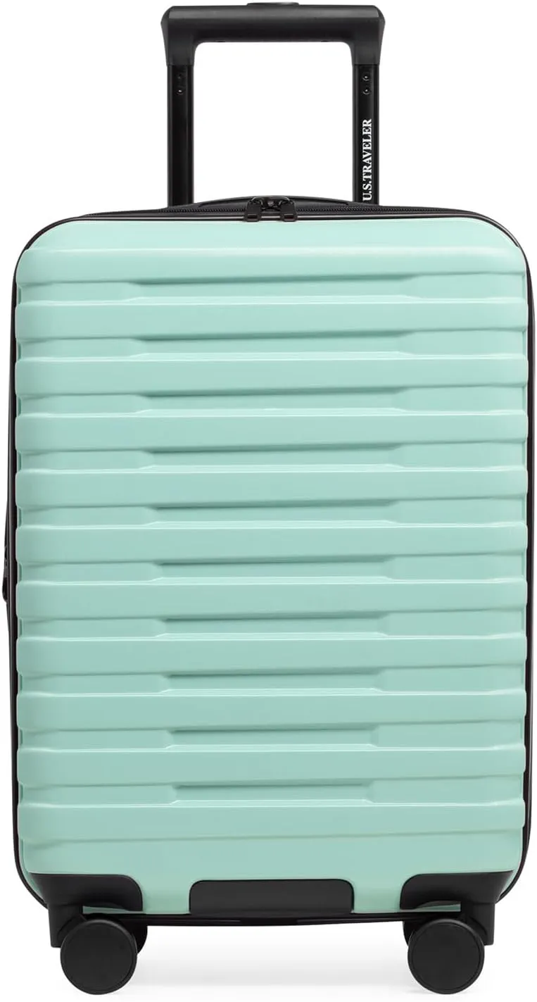 U.S. Traveler Boren Polycarbonate Hardside Rugged Travel Suitcase Luggage with 8 Spinner Wheels, Aluminum Handle, Mint, Carry-on 22-Inch, USB Port