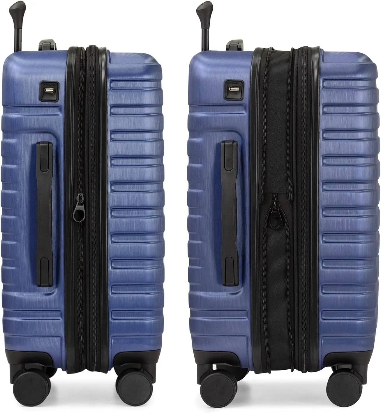U.S. Traveler Boren Polycarbonate Hardside Rugged Travel Suitcase Luggage with 8 Spinner Wheels, Aluminum Handle, Navy, Carry-on 22-Inch, USB Port