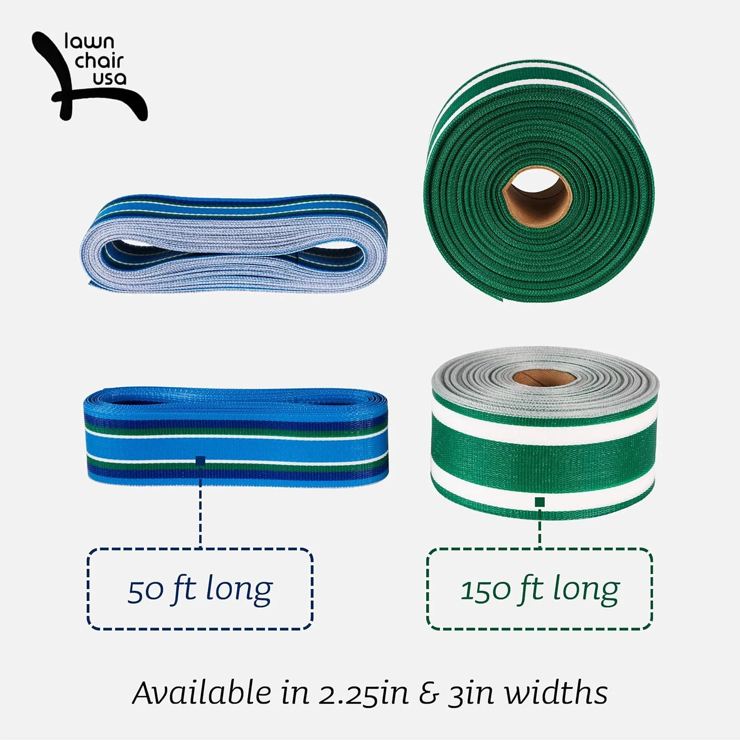 USA Chair Replacement Webbing - UV-Resistant Straps Made with Durable Polypropylene. Chair Webbing Kit (2 1/4" x 150', Charleston Green)