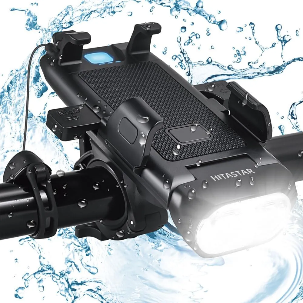 USB Rechargeable Bike Phone Mount LED Bike Headlight with Power Bank 3 Modes Easy to Install Rainproof Cycling Front Lamp Fits All Bicycles Power Bank and Phone Holder