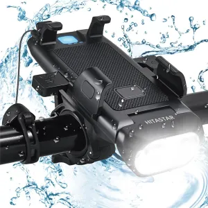 USB Rechargeable Bike Phone Mount LED Bike Headlight with Power Bank 3 Modes Easy to Install Rainproof Cycling Front Lamp Fits All Bicycles Power Bank and Phone Holder