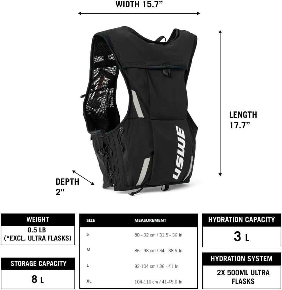USWE Pace - Running Vest Hydration Pack with 2 x 500ml UltraFlask, Backpack for Men and Women