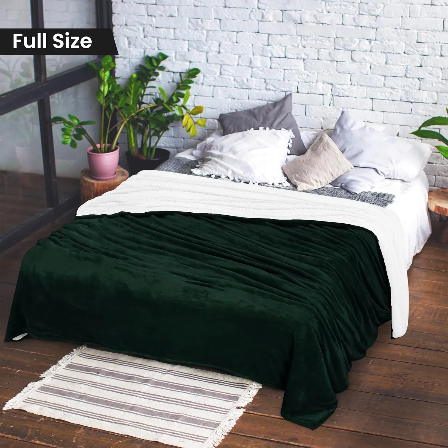 Utopia Bedding Sherpa Blanket Full Size (Forest Green, 90x84 Inches) - Soft Lightweight Plush Fleece Reversible Blanket for Bed, Sofa, Couch, Camping and Travel