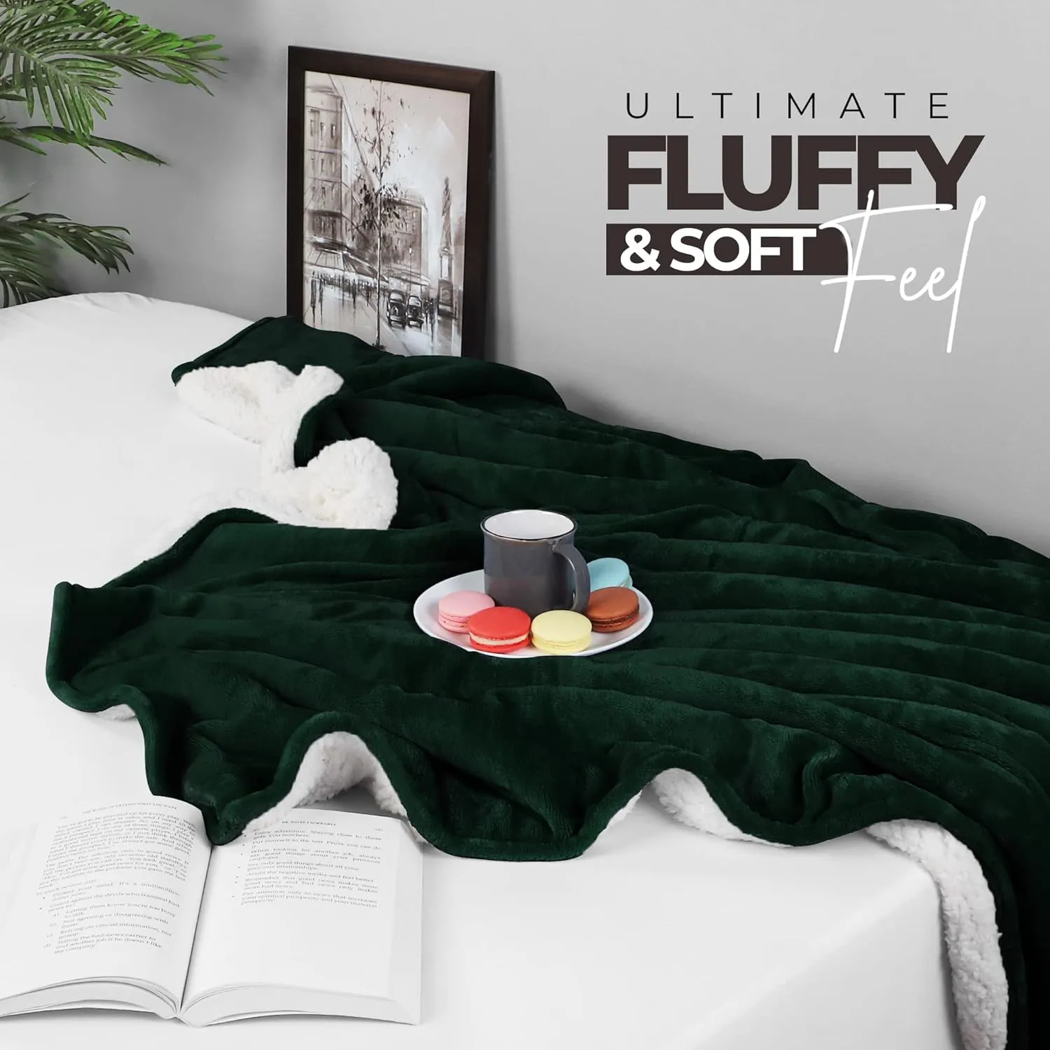 Utopia Bedding Sherpa Blanket Full Size (Forest Green, 90x84 Inches) - Soft Lightweight Plush Fleece Reversible Blanket for Bed, Sofa, Couch, Camping and Travel