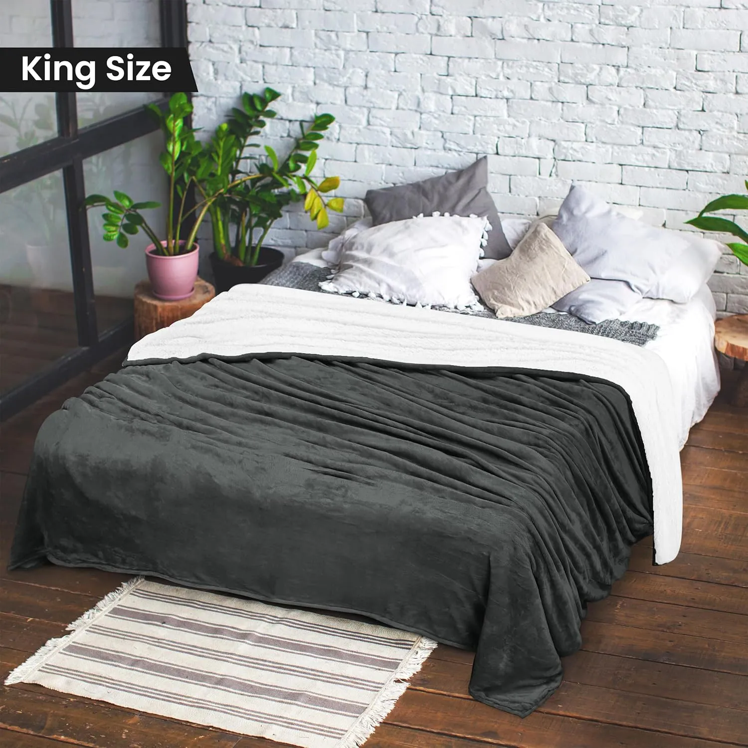 Utopia Bedding Sherpa Blanket King Size (Grey, 90x102 Inches) - Soft Lightweight Plush Fleece Reversible Blanket for Bed, Sofa, Couch, Camping and Travel