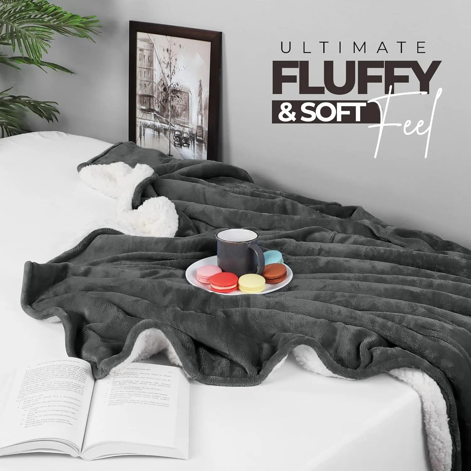 Utopia Bedding Sherpa Blanket King Size (Grey, 90x102 Inches) - Soft Lightweight Plush Fleece Reversible Blanket for Bed, Sofa, Couch, Camping and Travel