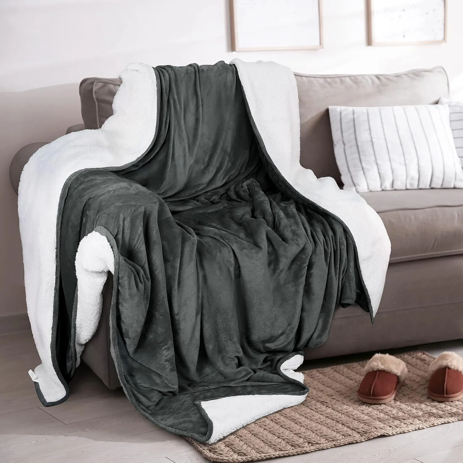 Utopia Bedding Sherpa Blanket King Size (Grey, 90x102 Inches) - Soft Lightweight Plush Fleece Reversible Blanket for Bed, Sofa, Couch, Camping and Travel