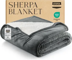 Utopia Bedding Sherpa Blanket King Size (Grey, 90x102 Inches) - Soft Lightweight Plush Fleece Reversible Blanket for Bed, Sofa, Couch, Camping and Travel