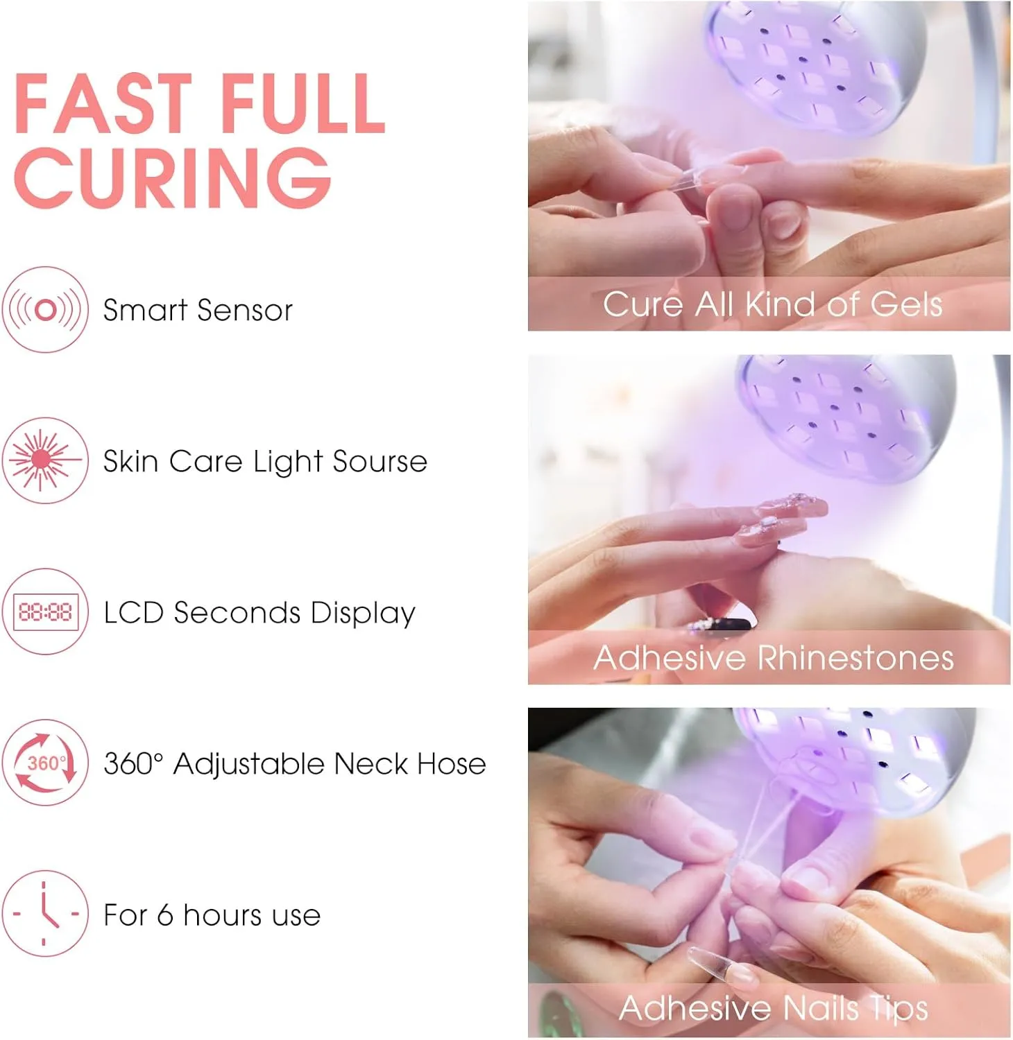 UV LED Nail Lamp, 36W Mini Cordless Flash Cure Gel X Lamp Gooseneck Portable LED Nail Light Nail Dryer Quick Drying UV Lamp for Nail Salon Home DIY Manicure