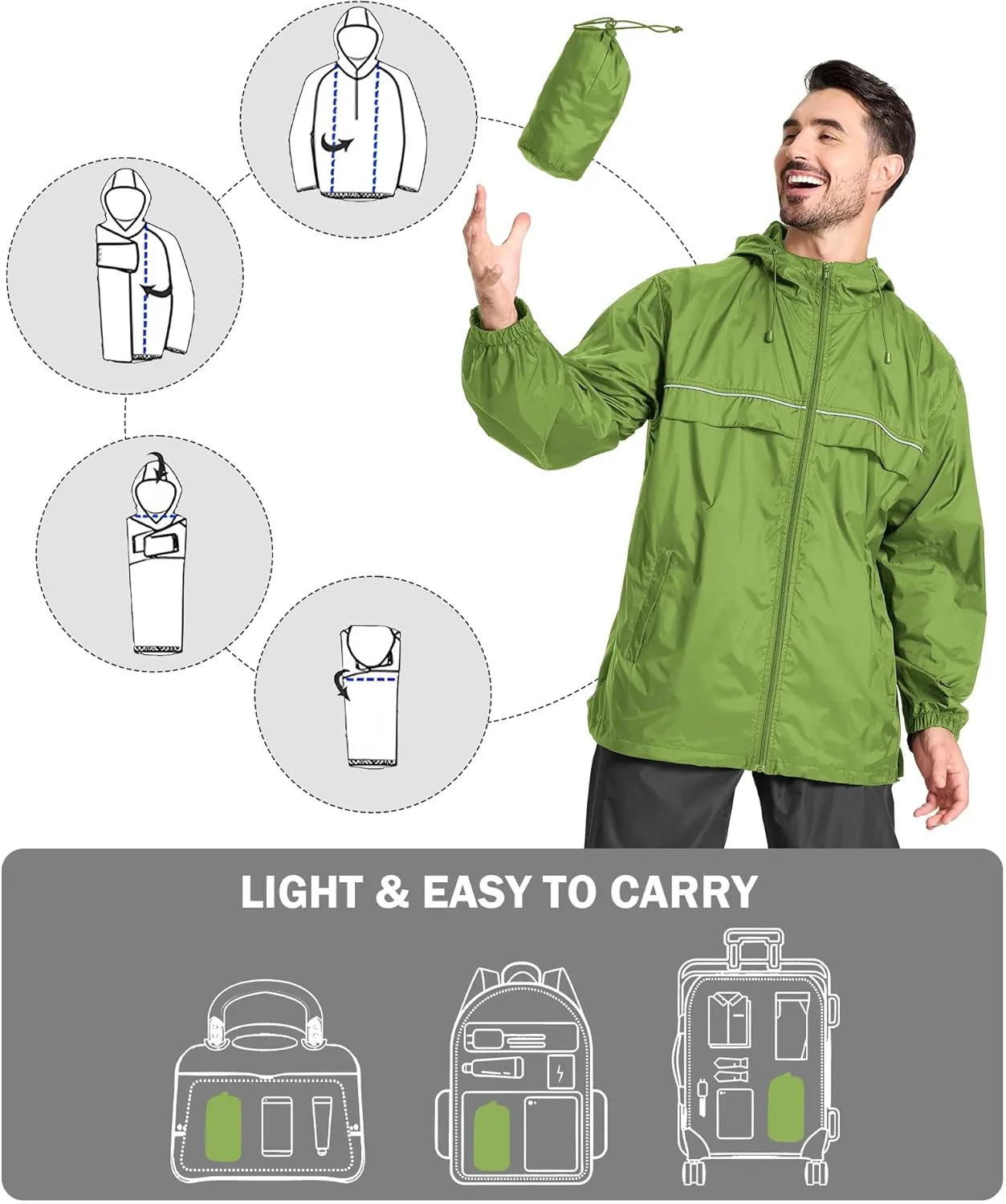 V VALANCH Mens Rain Jacket Waterproof Lightweight Windbreaker with Hood Outdoor Raincoat for Hiking Running Travel
