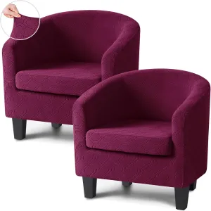 VANSOFY Club Chair Slipcover 2 Piece Stretch Barrel Chair Covers Jacquard Tub Chair Slipcovers Soft Armchair Sofa Cover Couch Furniture Protector（2 Pack,Burgundy）