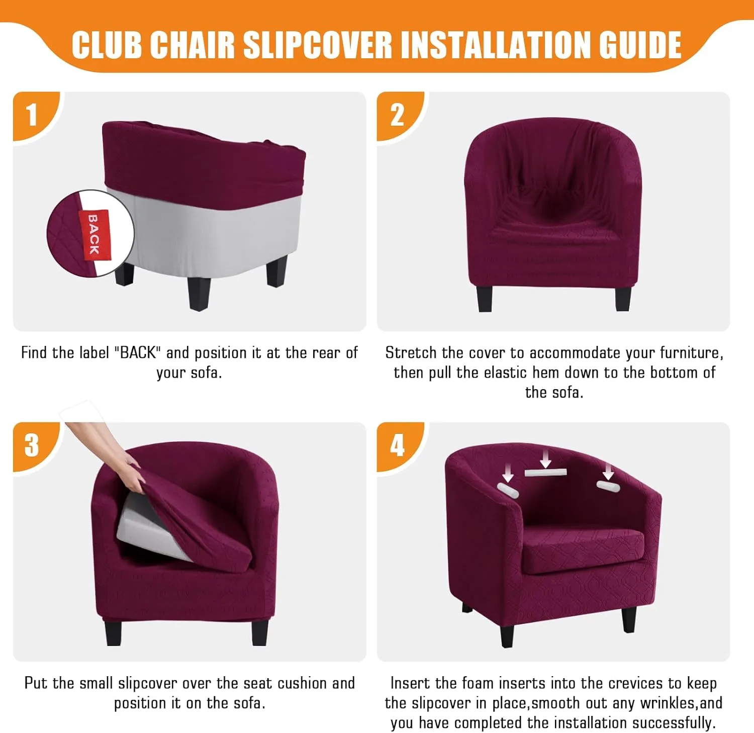 VANSOFY Club Chair Slipcover 2 Piece Stretch Barrel Chair Covers Jacquard Tub Chair Slipcovers Soft Armchair Sofa Cover Couch Furniture Protector（2 Pack,Burgundy）