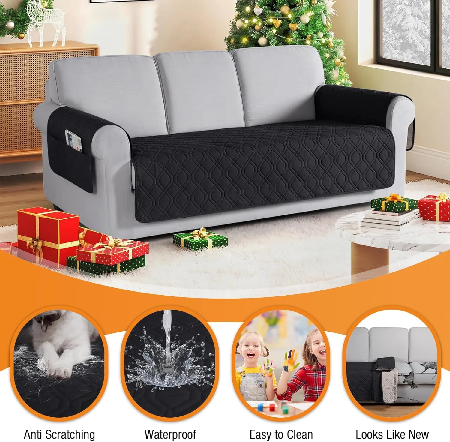 VANSOFY Couch Cover, Waterproof Sofa Covers Washable Slipcover Furniture Protector Couch Seat Covers Non-Slip Couch Cover for Dogs, Pets(Sofa, Black)