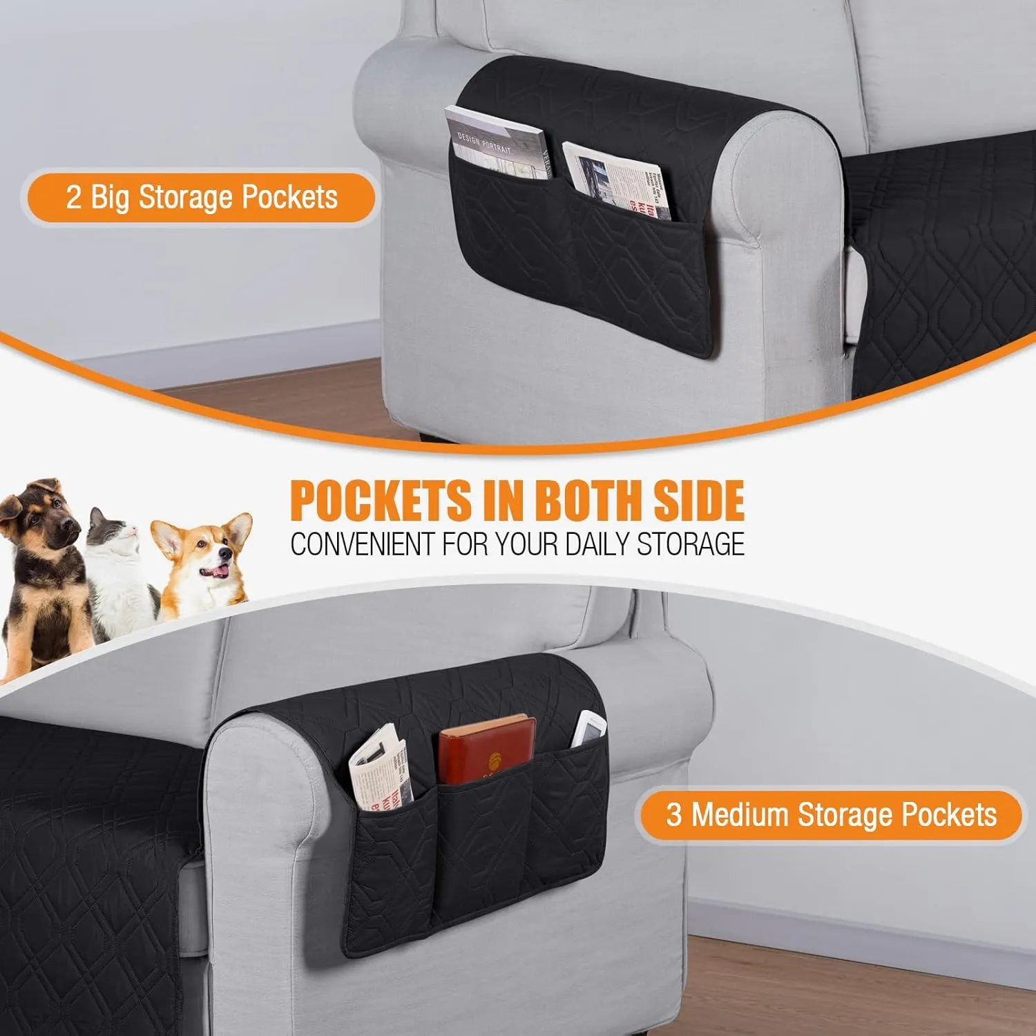 VANSOFY Couch Cover, Waterproof Sofa Covers Washable Slipcover Furniture Protector Couch Seat Covers Non-Slip Couch Cover for Dogs, Pets(Sofa, Black)