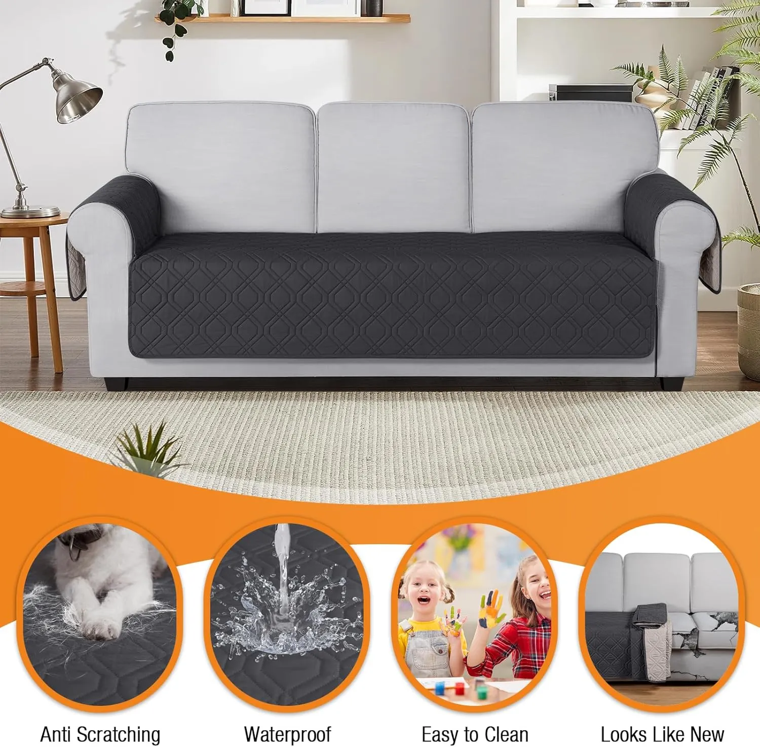 VANSOFY Couch Cover, Waterproof Sofa Covers Washable Slipcover Furniture Protector Couch Seat Covers Non-Slip Couch Cover for Dogs, Pets(Sofa, Charcoal Gray)