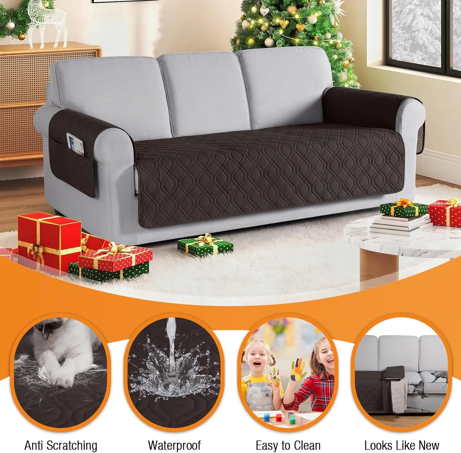 VANSOFY Couch Cover, Waterproof Sofa Covers Washable Slipcover Furniture Protector Couch Seat Covers Non-Slip Couch Cover for Dogs, Pets(Sofa, Chocolate)