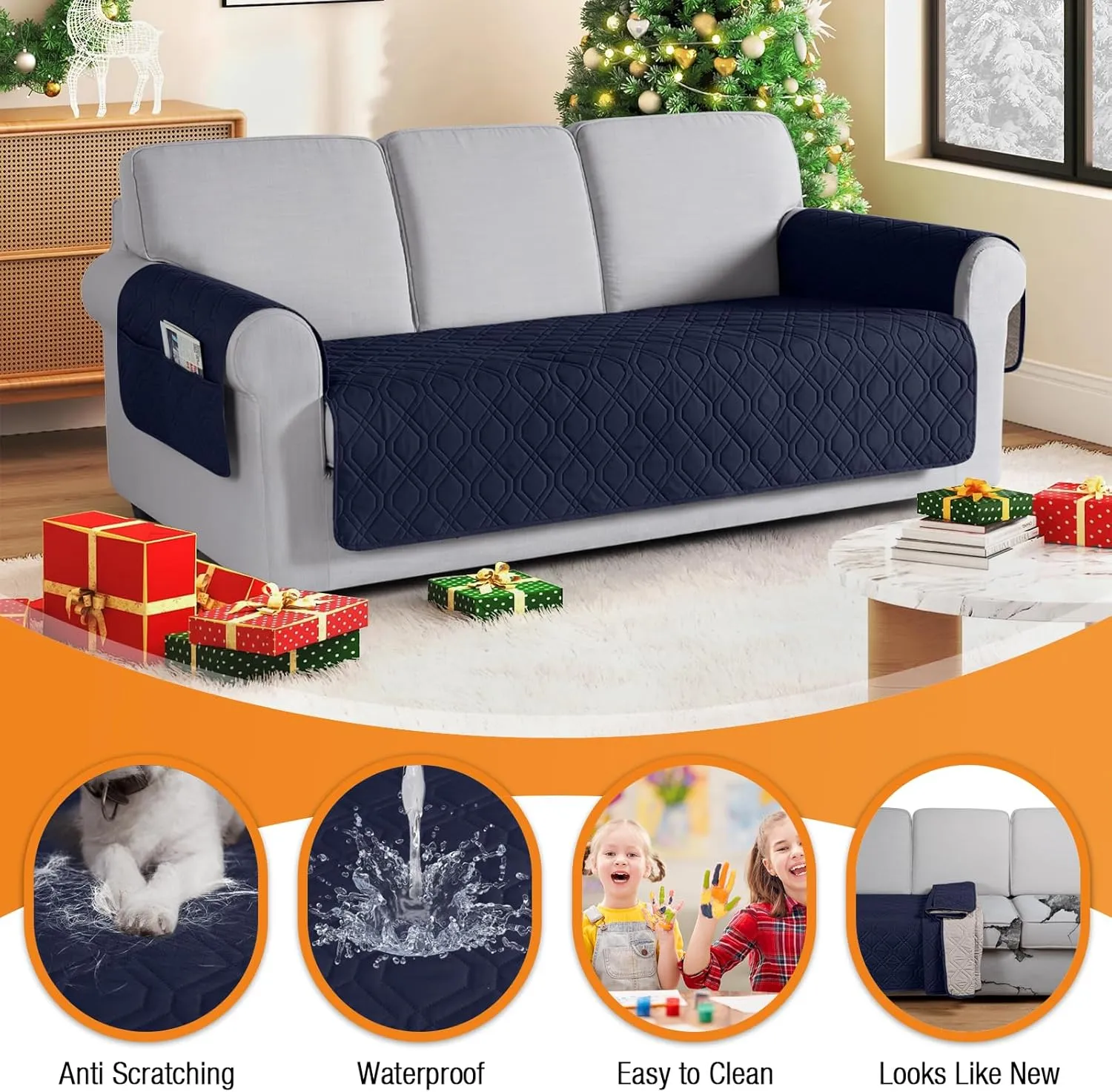 VANSOFY Couch Cover, Waterproof Sofa Covers Washable Slipcover Furniture Protector Couch Seat Covers Non-Slip Couch Cover for Dogs, Pets(Sofa, Dark Blue)