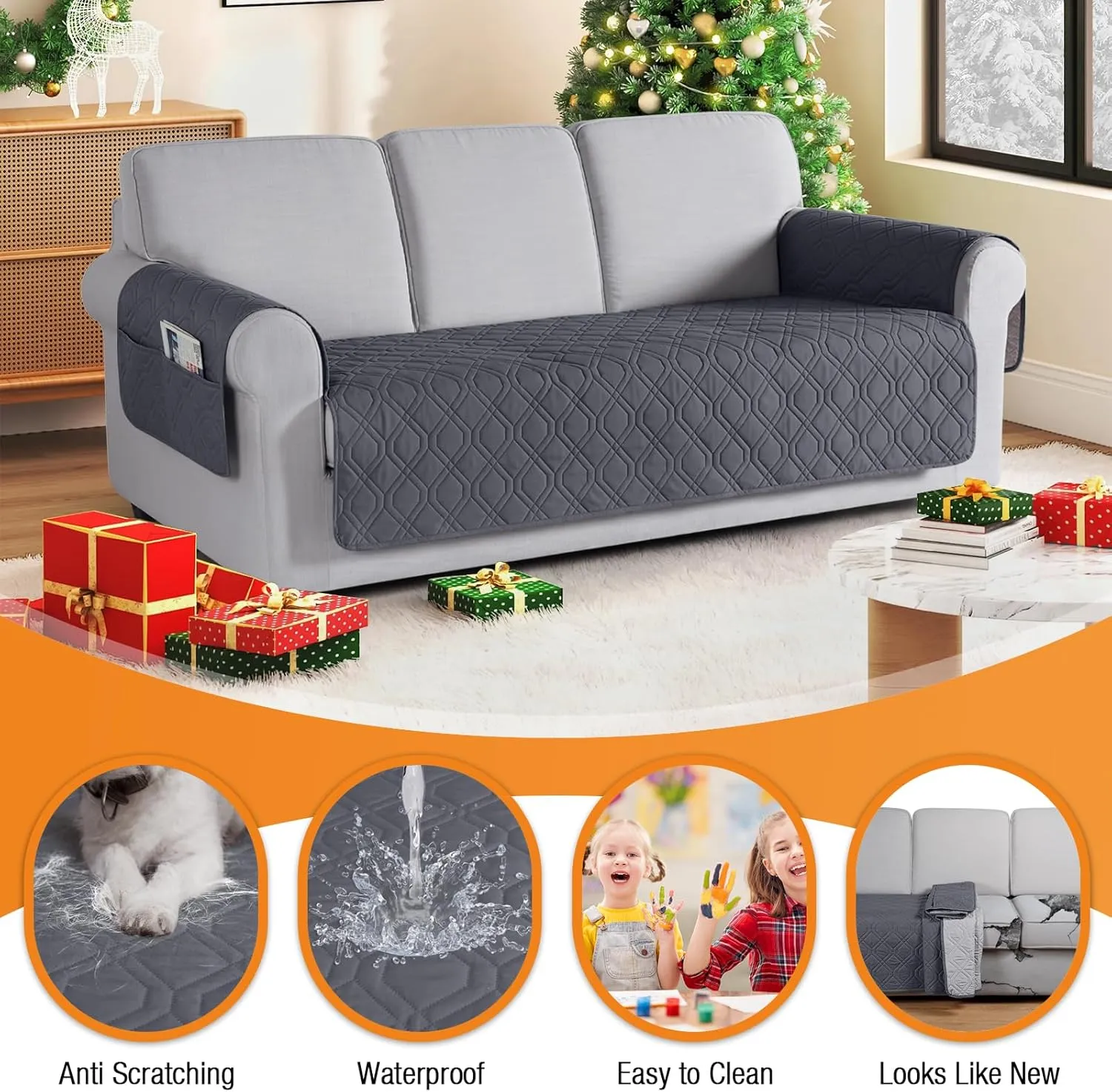 VANSOFY Couch Cover, Waterproof Sofa Covers Washable Slipcover Furniture Protector Couch Seat Covers Non-Slip Couch Cover for Dogs, Pets(Sofa, Dark Gray)