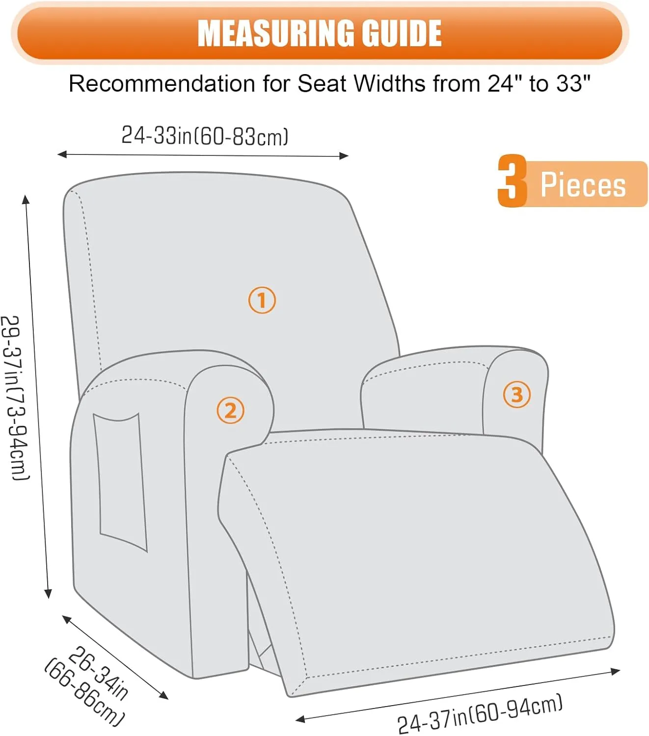 VANSOFY Recliner Chair Cover, 3-Pieces Stretch Recliner Covers for Recliner Chair Soft Reclining Chair Slipcover Furniture Protector for Dogs Cats(Light Coffee)