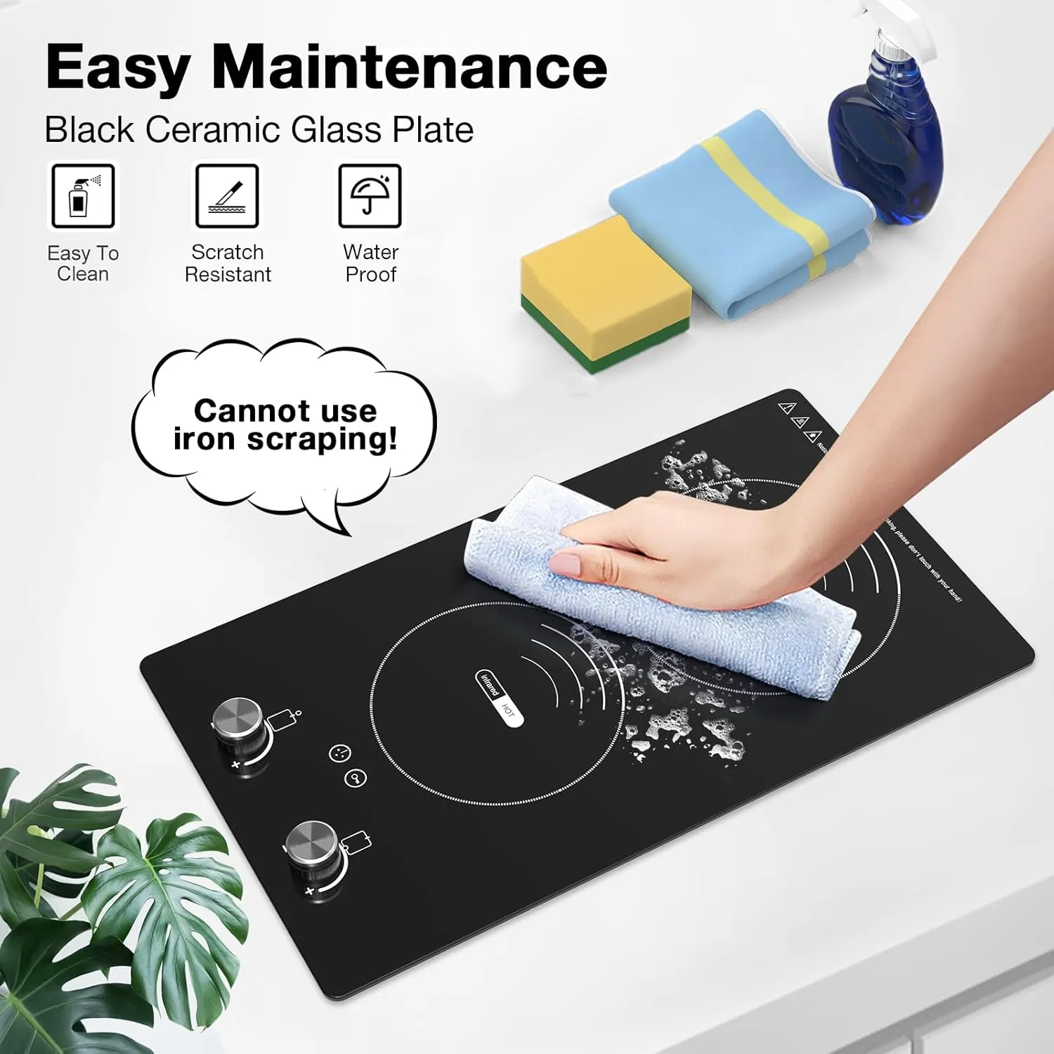 VBGK 2 Burner Electric Cooktop,3000W Built-in and Countertop Electric Stove Top Burner with 9 Heating Level, Timer & Kid Safety Lock, LED Knob Control 220V Plug