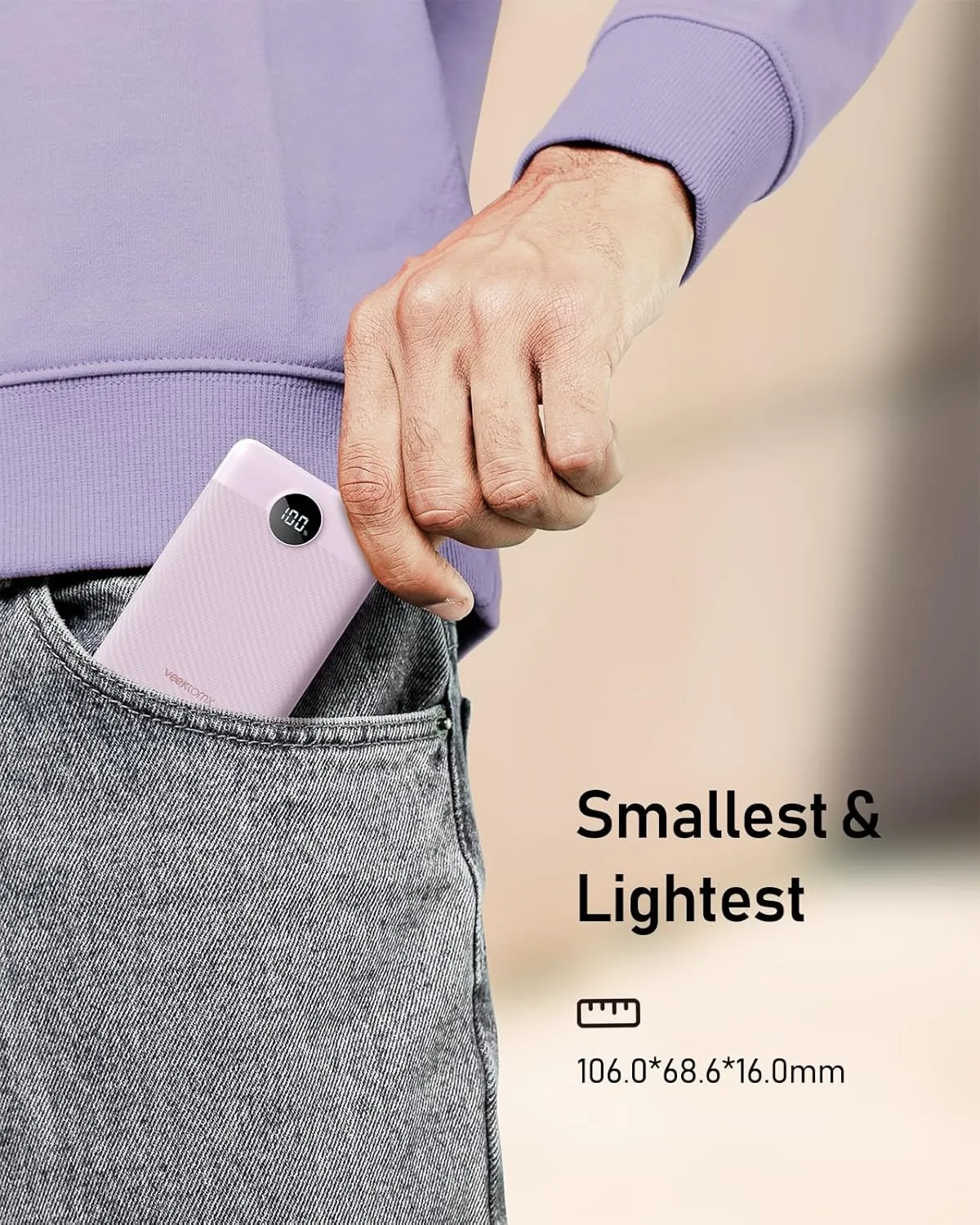 VEEKTOMX Mini Portable Charger Power Bank 10000mAh, 22.5W Fast Charging Powerbank USB C Slim & Lightweight Travel Phone Charger Dual Voltage Small Battery Pack for iPhone/Samsung/Google/Tablet, Purple