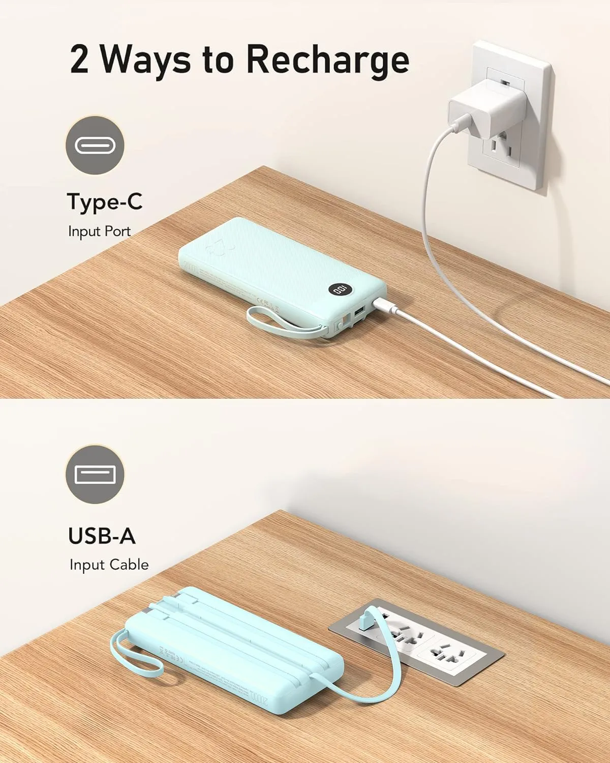 VEEKTOMX Portable Charger with Built-in Cables, 20000mAh Power Bank for iPhone, Fast Charging USB C Battery Pack, Travel Essentials Powerbank Compatible with iPhone, Samsung, Android, etc