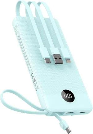 VEEKTOMX Portable Phone Charge with Built in Cables, 10000mAh Ultra Slim Power Bank with 5 Outputs and LED Display, Battery Pack Compatible with iPhone/iPad/Samsung and Other Android Smart Devices