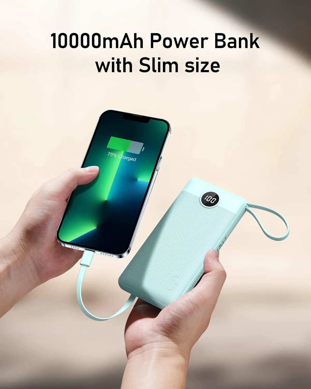 VEEKTOMX Portable Phone Charge with Built in Cables, 10000mAh Ultra Slim Power Bank with 5 Outputs and LED Display, Battery Pack Compatible with iPhone/iPad/Samsung and Other Android Smart Devices