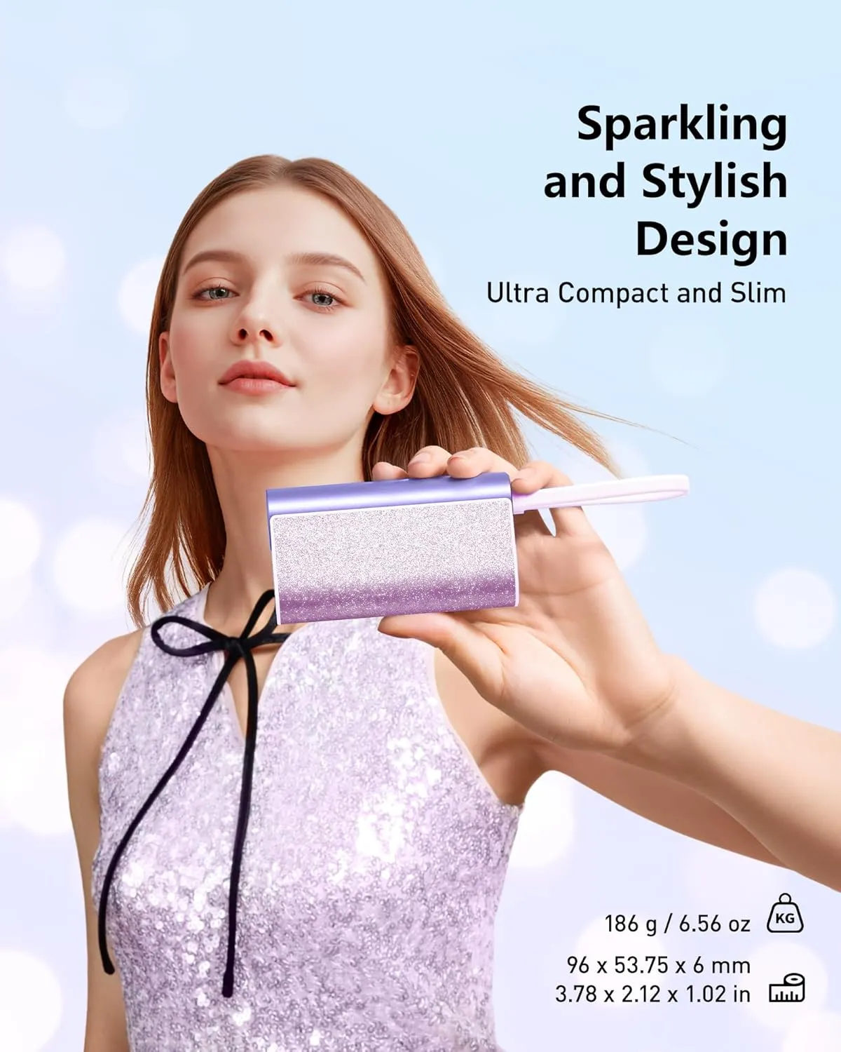 VEGER 10000mAh Glitter Power Bank with Built-in Cable, 20W Fast Charging - Sparkling Portable Charger for Women, Compatible with iPhone 15/14/13 & Android (Purple, Stylish Phone Accessory)