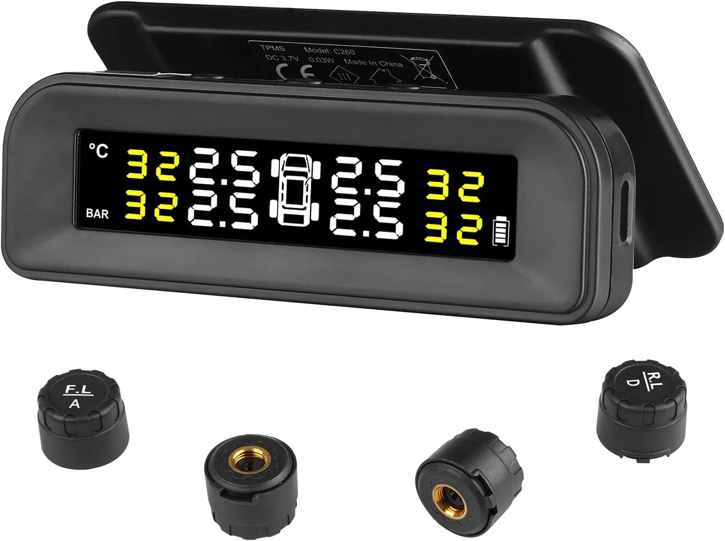 VEVOR RV Tire Pressure Monitoring System, 7.3-87 PSI Trailer TPMS, Waterproof Solar Charge TPMS Tire Pressure Monitor with 4 Sensors, 5 Alarm Modes, and Real-time Display