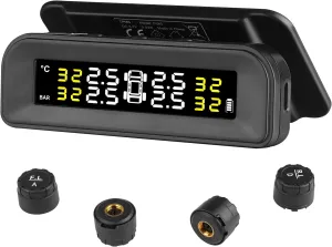 VEVOR RV Tire Pressure Monitoring System, 7.3-87 PSI Trailer TPMS, Waterproof Solar Charge TPMS Tire Pressure Monitor with 4 Sensors, 5 Alarm Modes, and Real-time Display