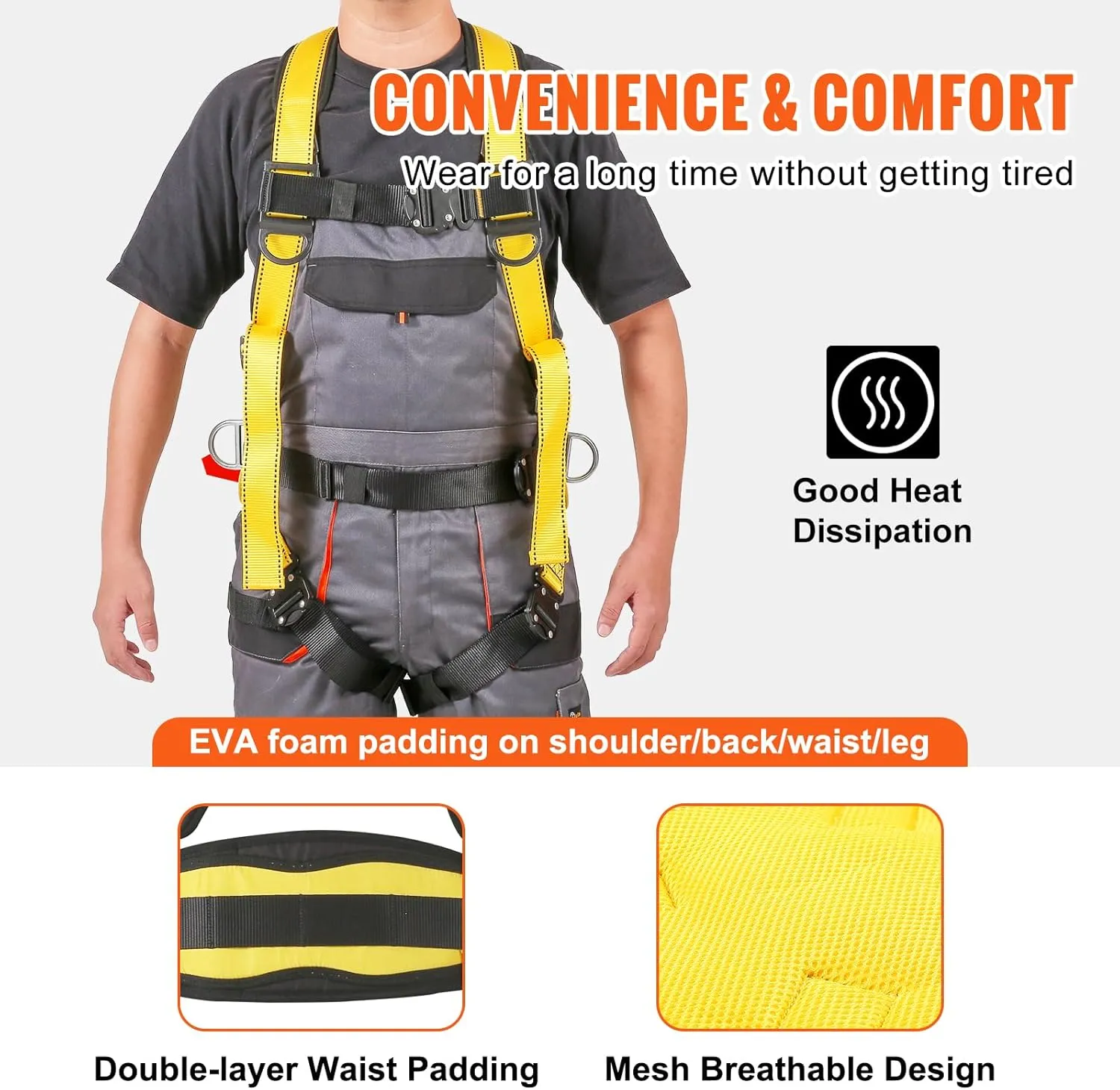 VEVOR Safety Harness, Full Body Harness, Safety Harness Fall Protection with Added Padding, and Side Rings and Dorsal D-Rings