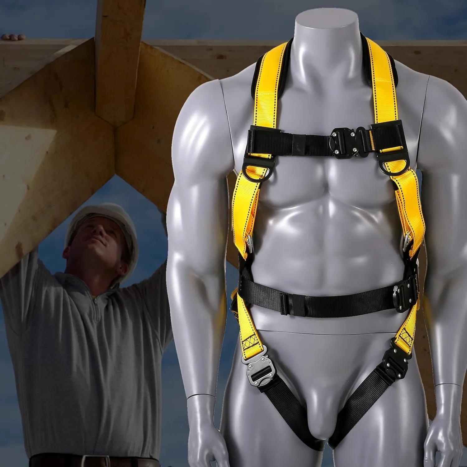 VEVOR Safety Harness, Full Body Harness, Safety Harness Fall Protection with Added Padding, and Side Rings and Dorsal D-Rings