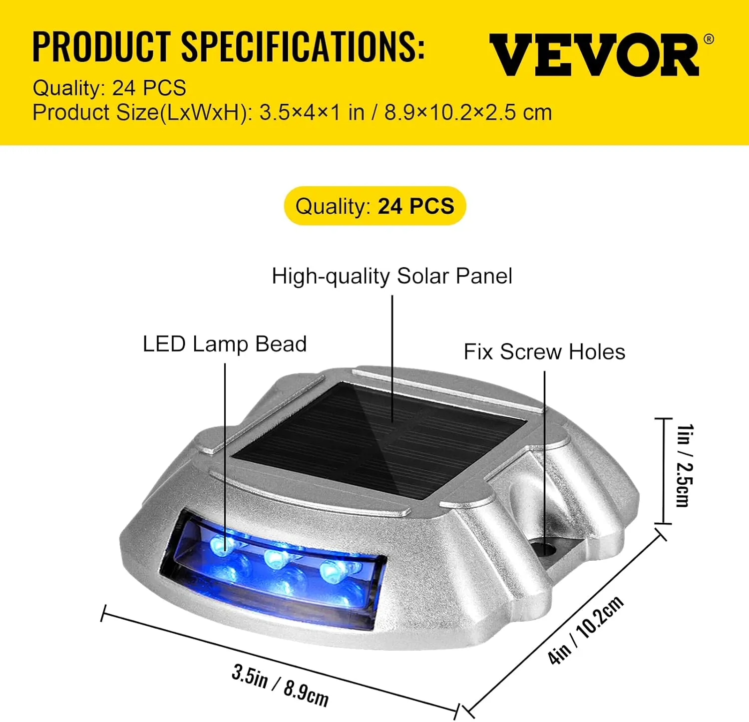 VEVOR Solar Driveway Lights - 24 Pack, Wireless, Waterproof, 6 LED Blue Deck & Path Lights