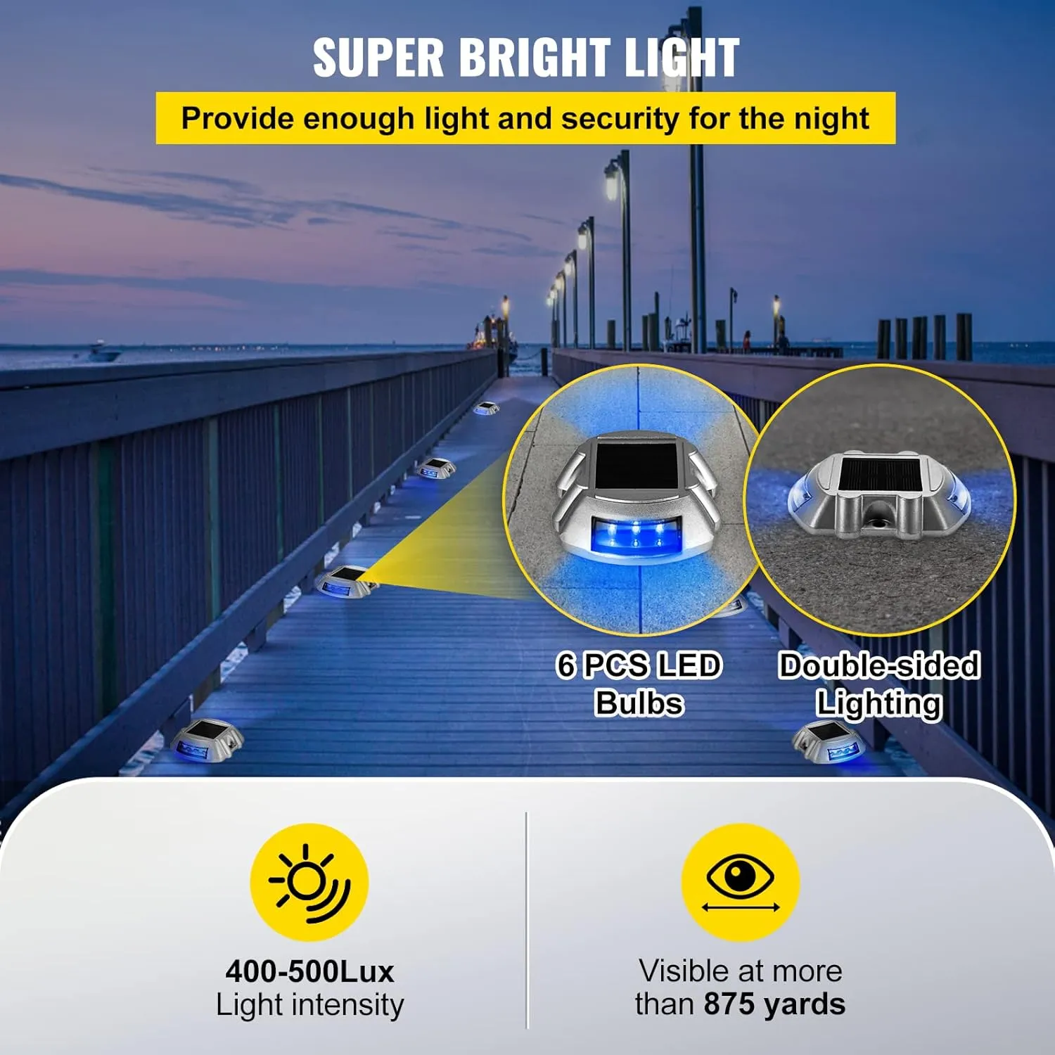 VEVOR Solar Driveway Lights - 24 Pack, Wireless, Waterproof, 6 LED Blue Deck & Path Lights
