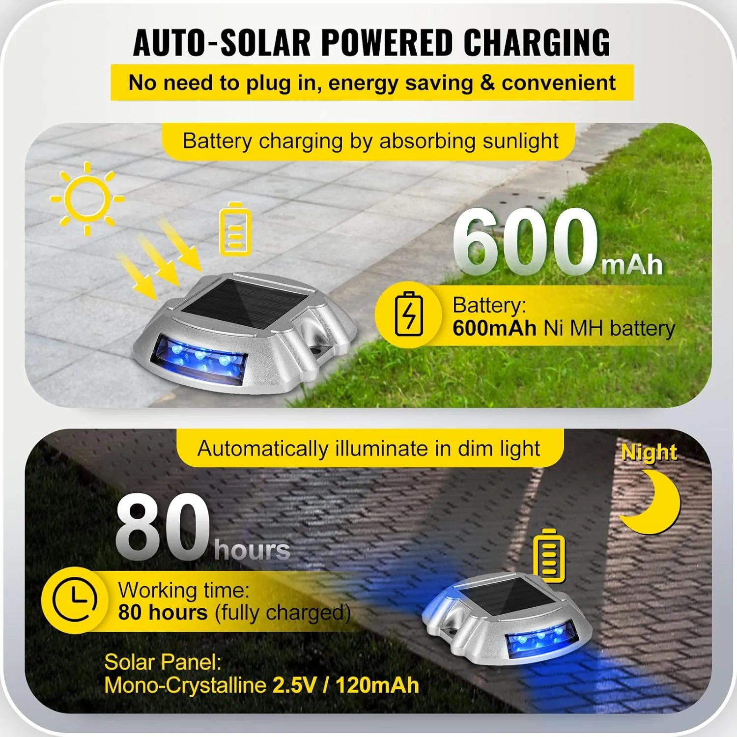 VEVOR Solar Driveway Lights - 24 Pack, Wireless, Waterproof, 6 LED Blue Deck & Path Lights