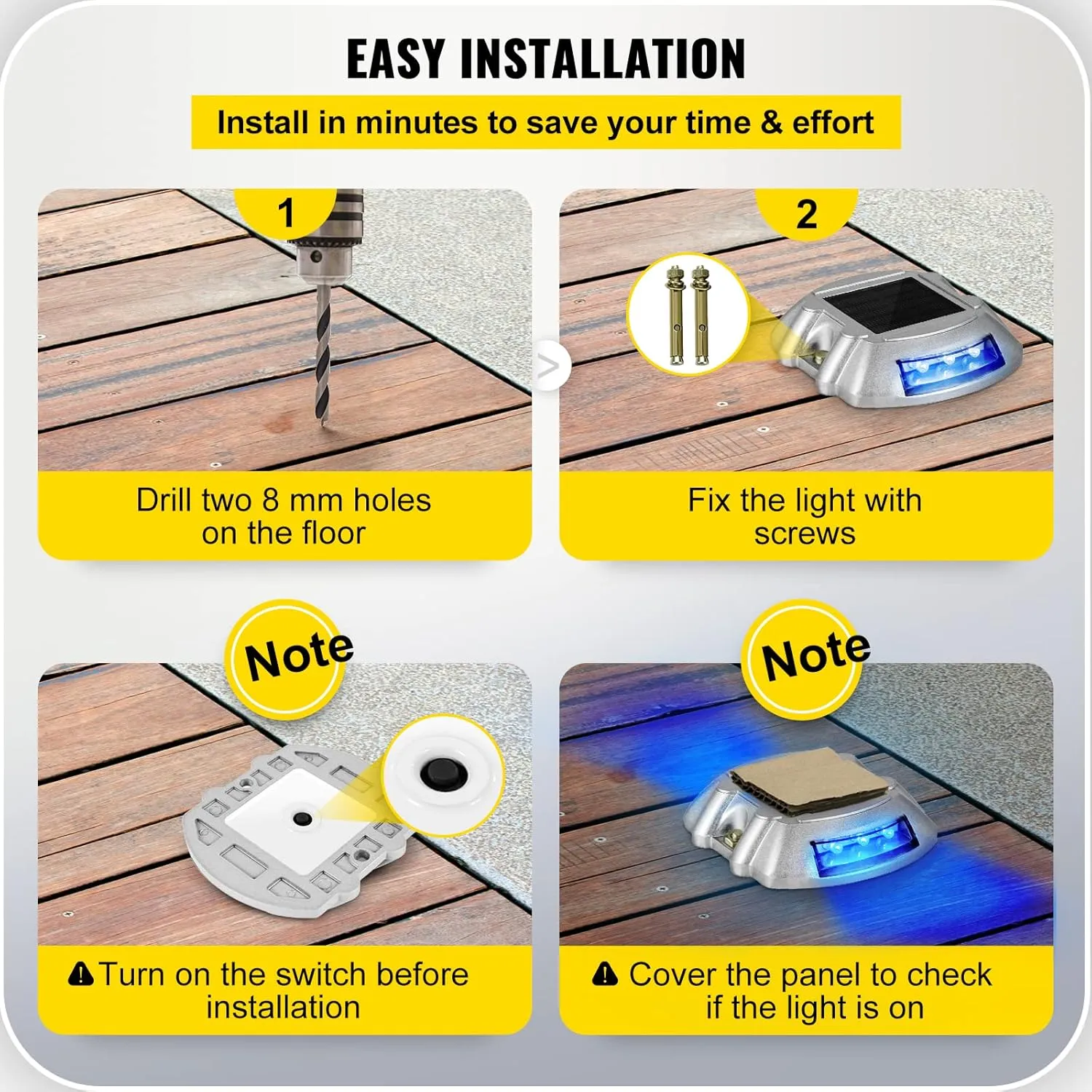 VEVOR Solar Driveway Lights - 24 Pack, Wireless, Waterproof, 6 LED Blue Deck & Path Lights