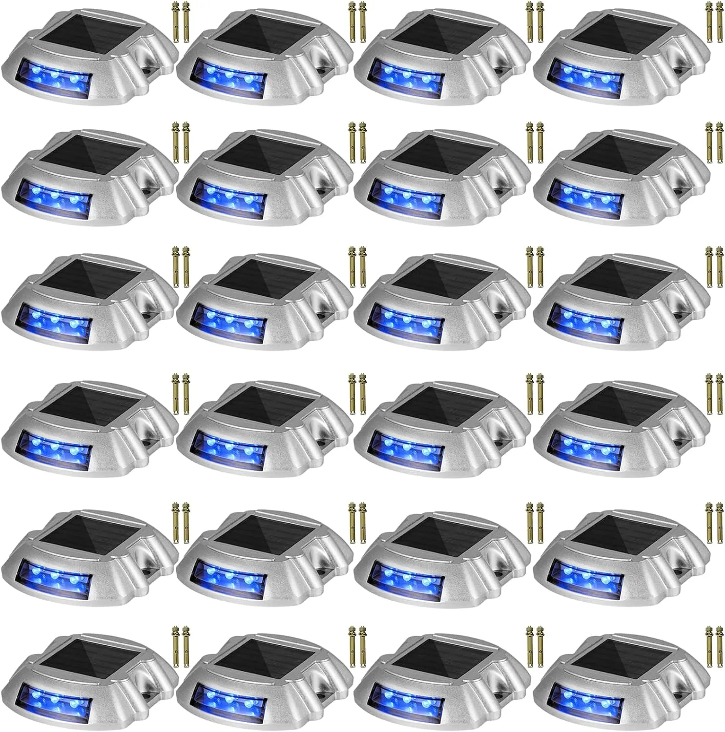 VEVOR Solar Driveway Lights - 24 Pack, Wireless, Waterproof, 6 LED Blue Deck & Path Lights