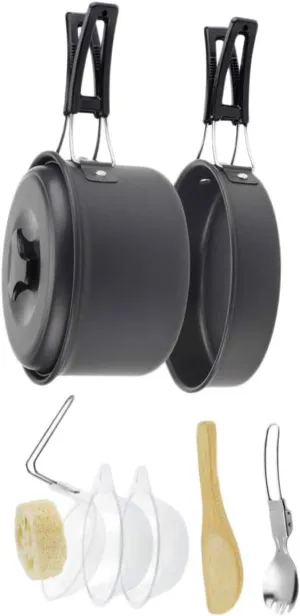 VICASKY Portable Camping Cookware Set 1-2 Person Stove Cookware for Outdoor Activities Hiking BBQ Accessories