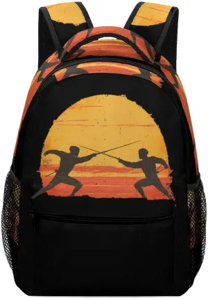 Vintage Fencing Fencer on Sunset Unisex Backpack Casual Daypacks Lightweight Shoulders Bag for Camping Hiking Travel Gear