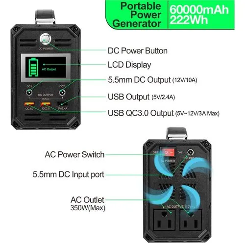 VoltForge 300 – 222Wh Portable Power Station with AC/DC/USB & Solar Recharge