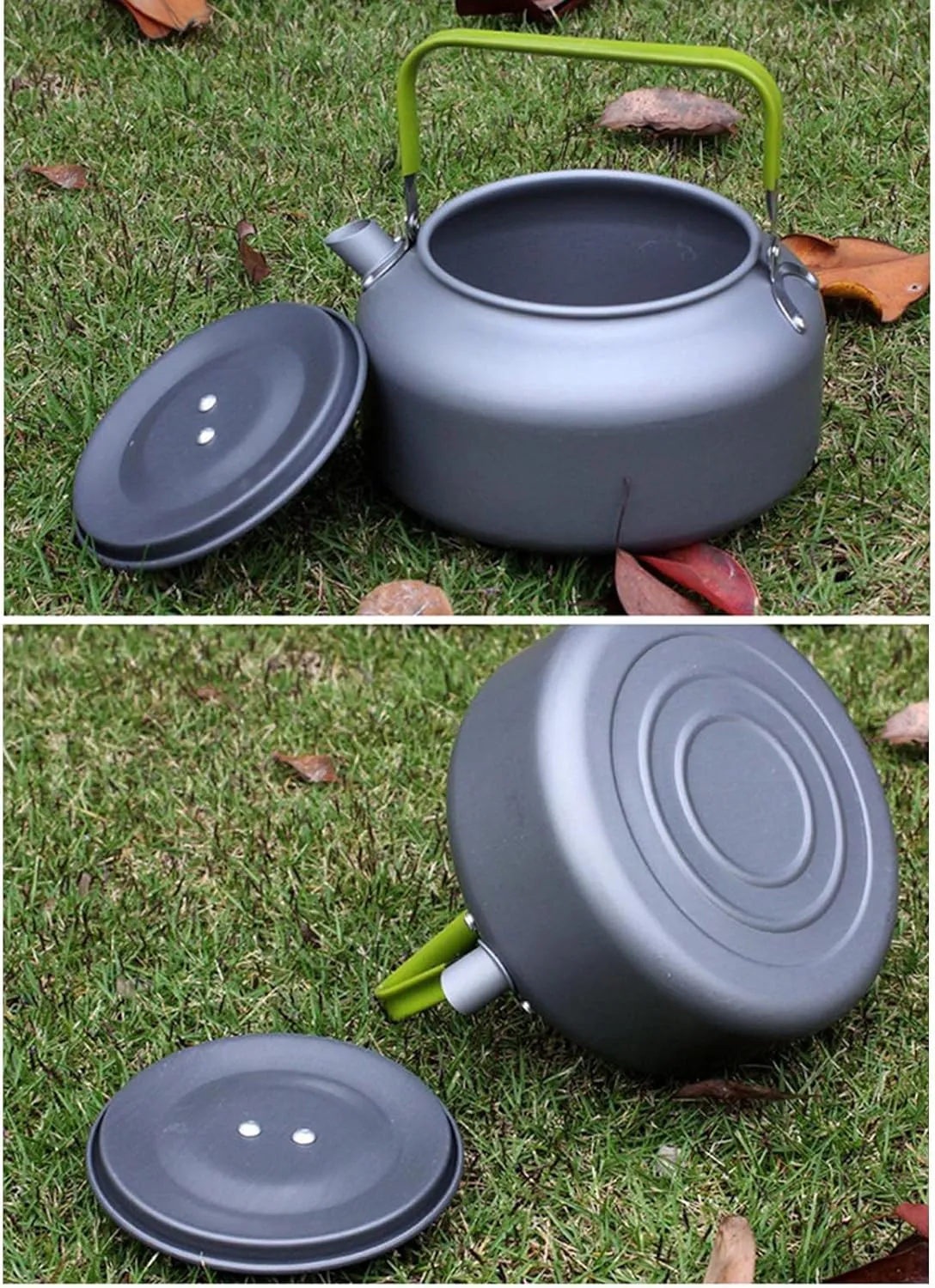 Water Camping Kettle for Gas Stove Stovetop Kettles Teakettles Hot Water Dispensers Outdoor Teapot Portable Foldable Silicone Handle (Green,1.2L)