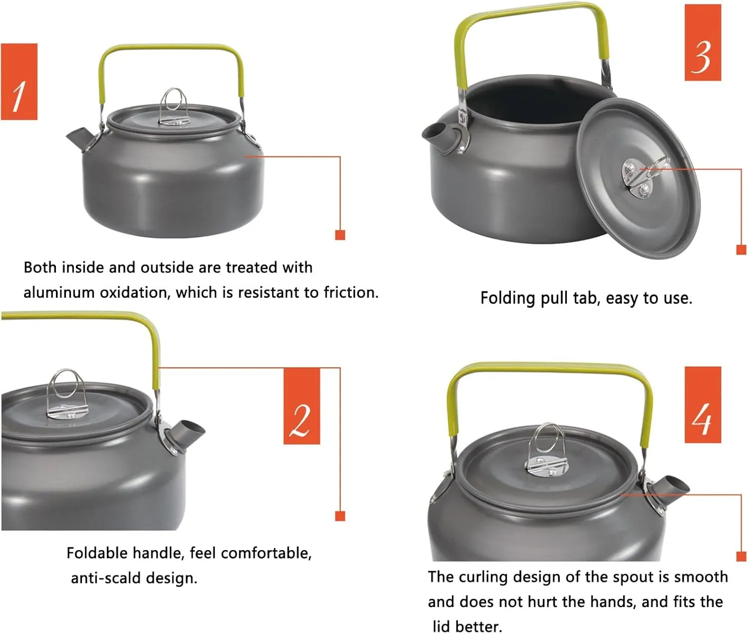 Water Camping Kettle for Gas Stove Stovetop Kettles Teakettles Hot Water Dispensers Outdoor Teapot Portable Foldable Silicone Handle (Green,1.2L)