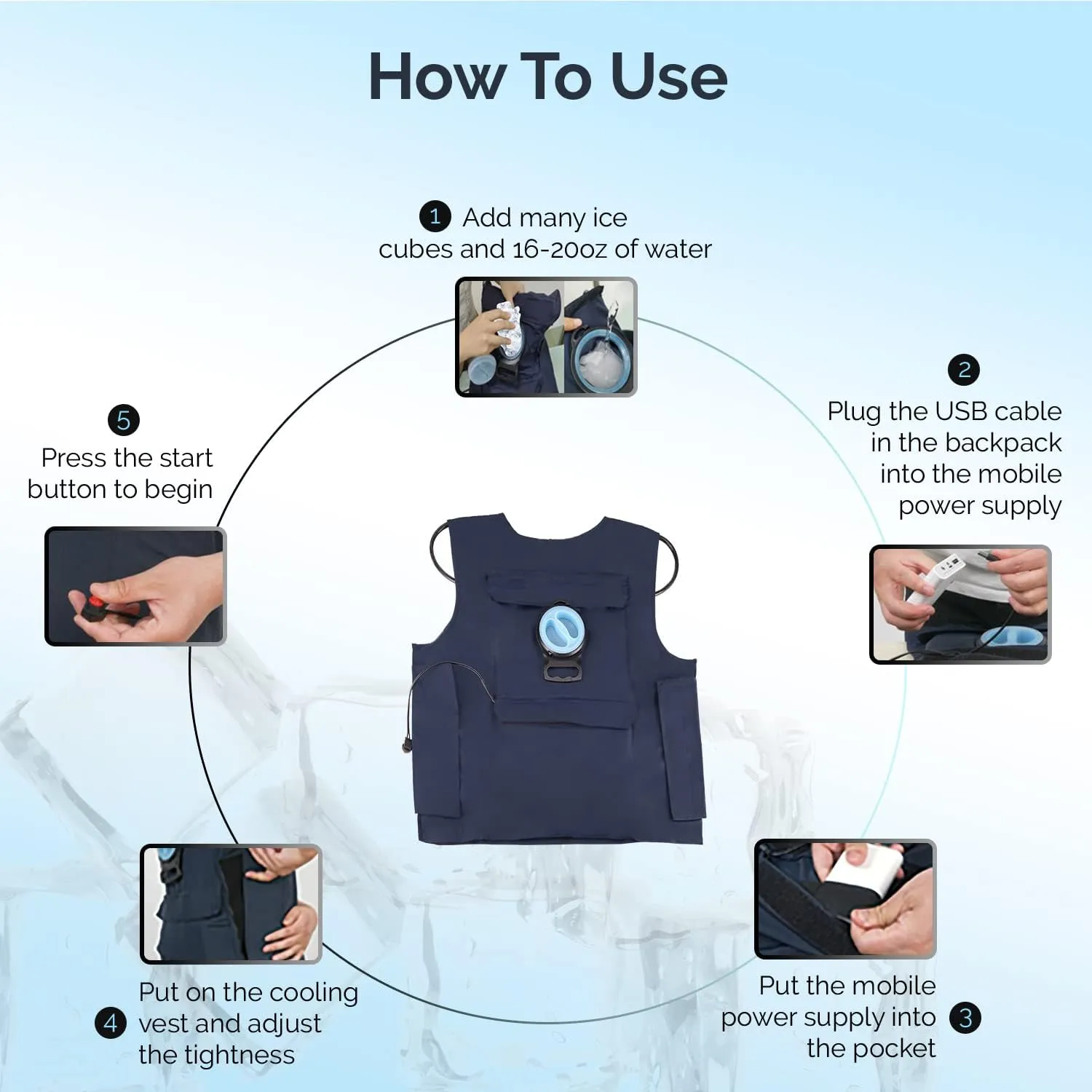 Water Circulating Cooling Vest by SubZero, Battery Powered Ice Cooling Keeps Cold 2-5hrs