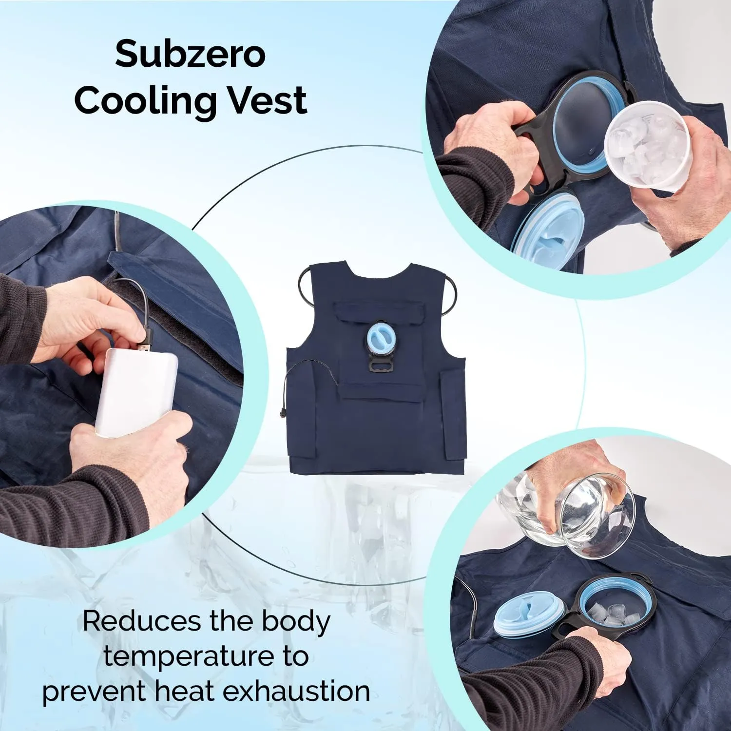 Water Circulating Cooling Vest by SubZero, Battery Powered Ice Cooling Keeps Cold 2-5hrs