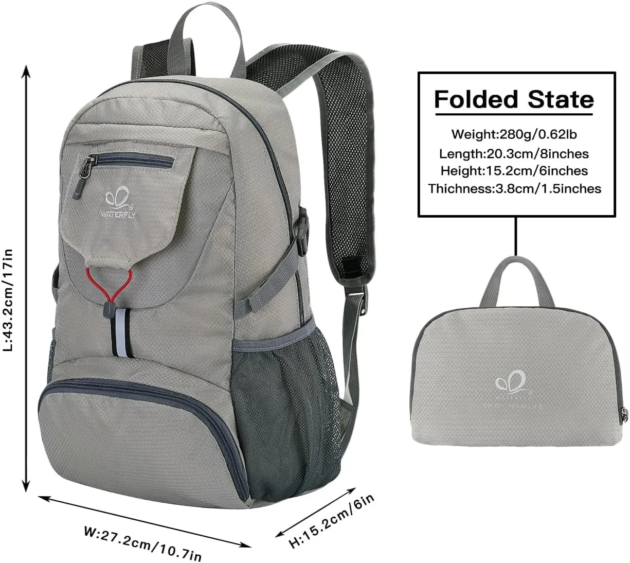 WATERFLY Small Lightweight Packable Backpack: 20l Ultra Light Foldable Travel Hiking Camping Daypack Day Pack for Man Woman