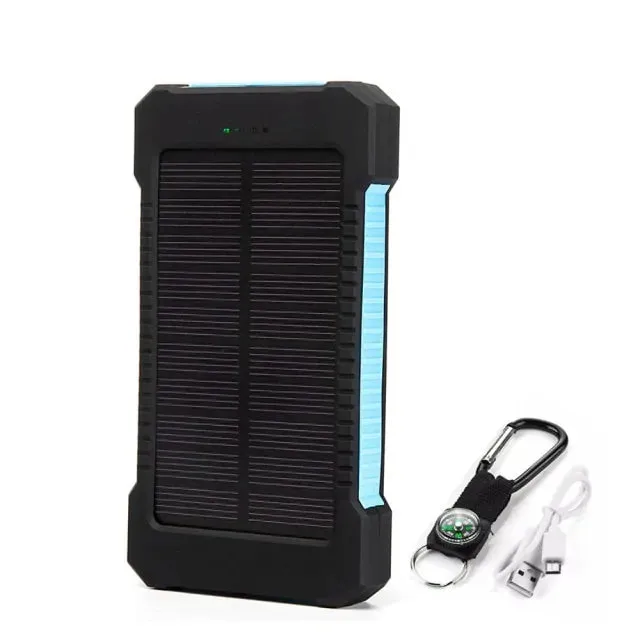 Waterproof Portable Solar Power Bank, 2 USB Ports